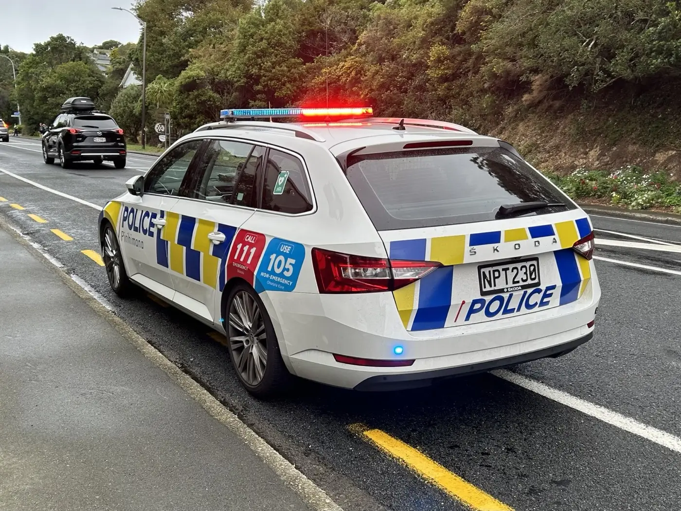 A New Zealand Police car, photographed from the rear.